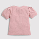 Tiny Girl Round Neck Peach Colored Sequence Design & Foil Sticker