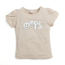 Tiny Girl Fawn Round Neck Top With Fancy Patches