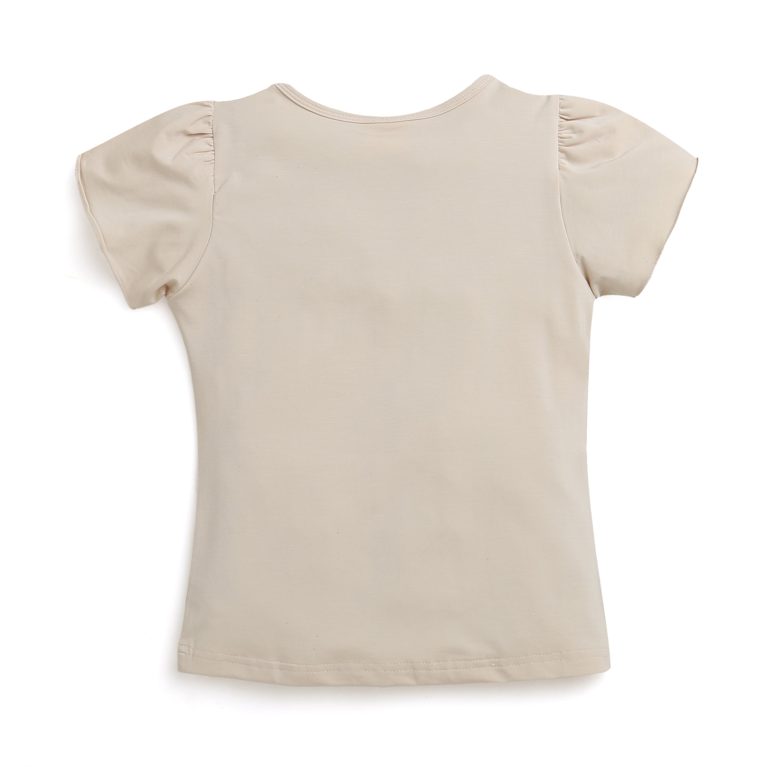 Tiny Girl Fawn Round Neck Top With Fancy Patches