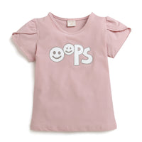 Tiny Girl Peach Round Neck Top With Fancy Patches