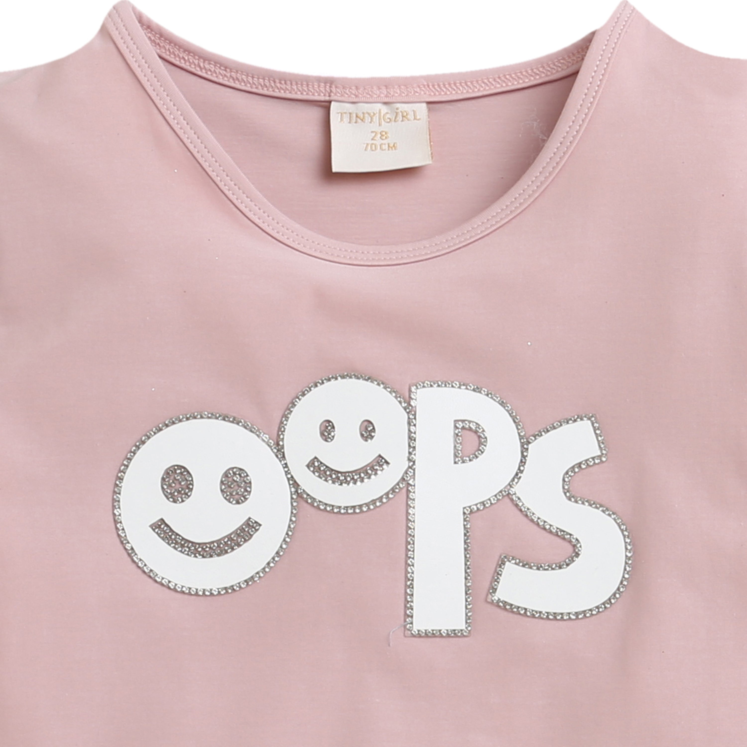 Tiny Girl Peach Round Neck Top With Fancy Patches