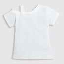 Tiny Girl One Shoulder Stylish Bow & Foil Sticker Off White Top