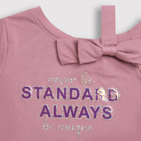 Tiny Girl One Shoulder Stylish Bow & Foil Sticker Onion Pink Top