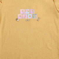 Tiny Girl Round Neck Unique Foil Sticker & Customizable Stick Mustard Top