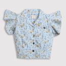 Tiny Girl Blue Half Sleeve Printed Top The Frill On Sleeve