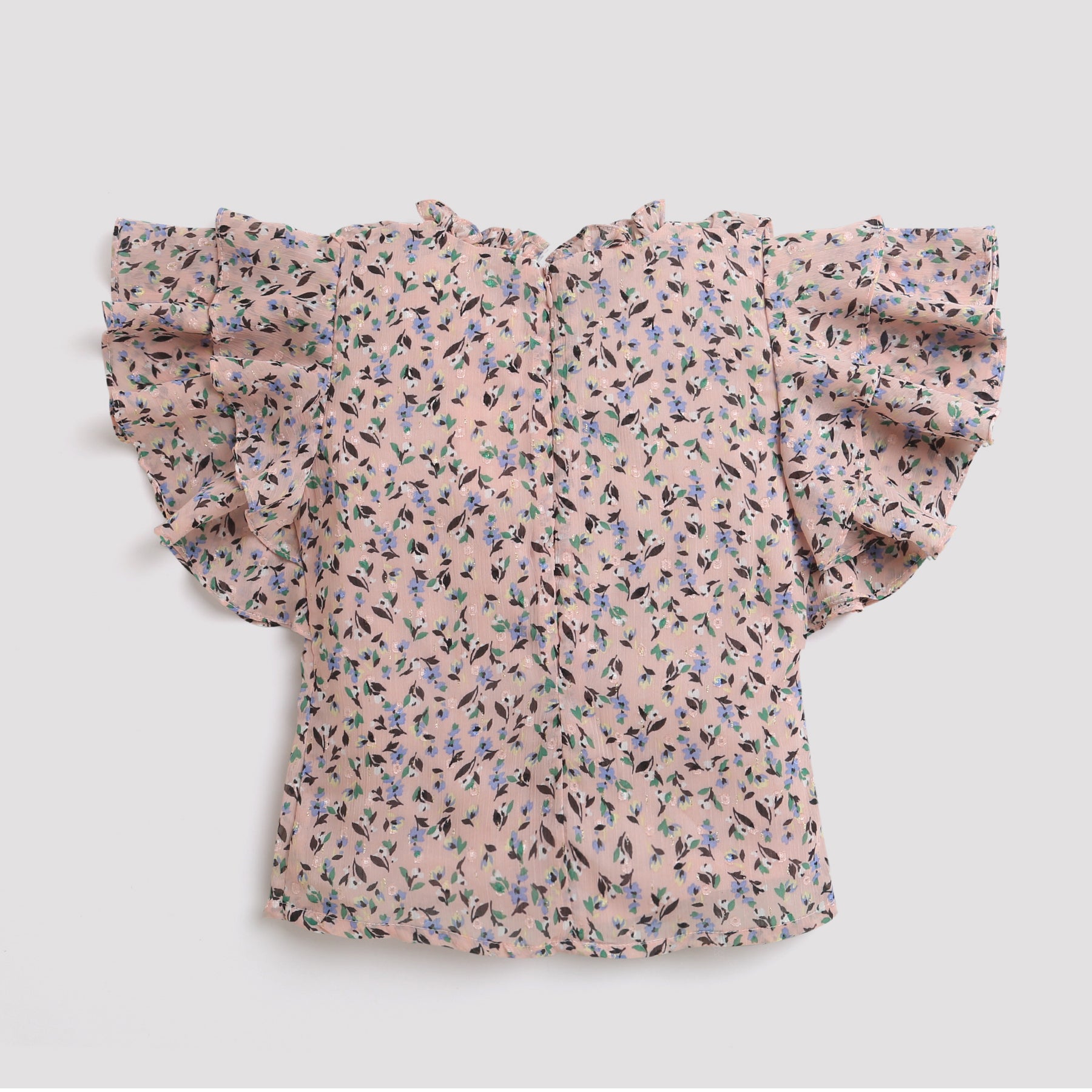 Tiny Girl Sleeveless Printed Top Unique Frill On The Neck And Sleeves