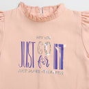 Tiny Girl Puff Sleeve Top With Pleated Frills & Exquisite Foil Stiches