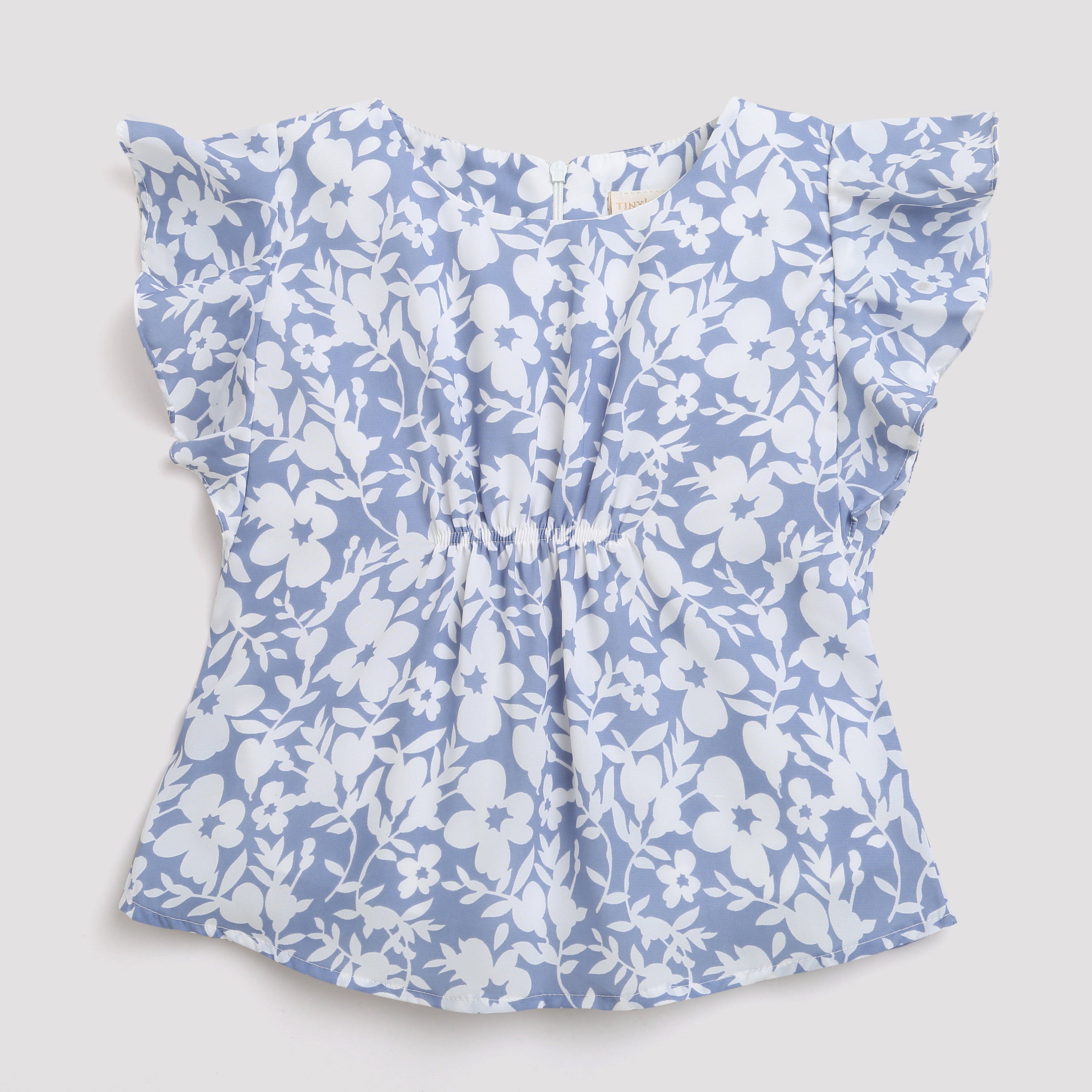 Tiny Gril Half Sleeve Printed Top With Frill On Sleeve