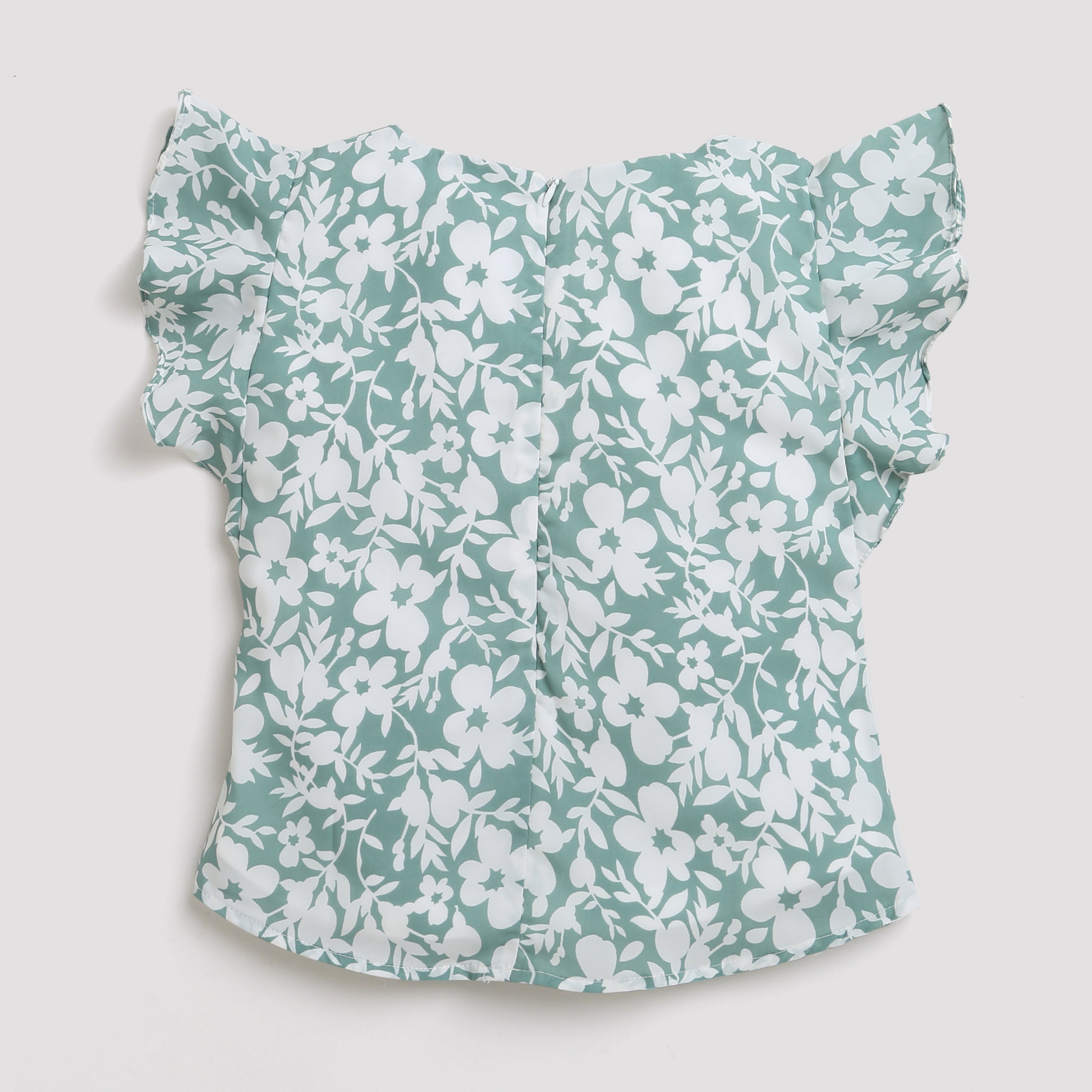 Tiny Gril Half Sleeve Printed Top With Frill On Sleeve