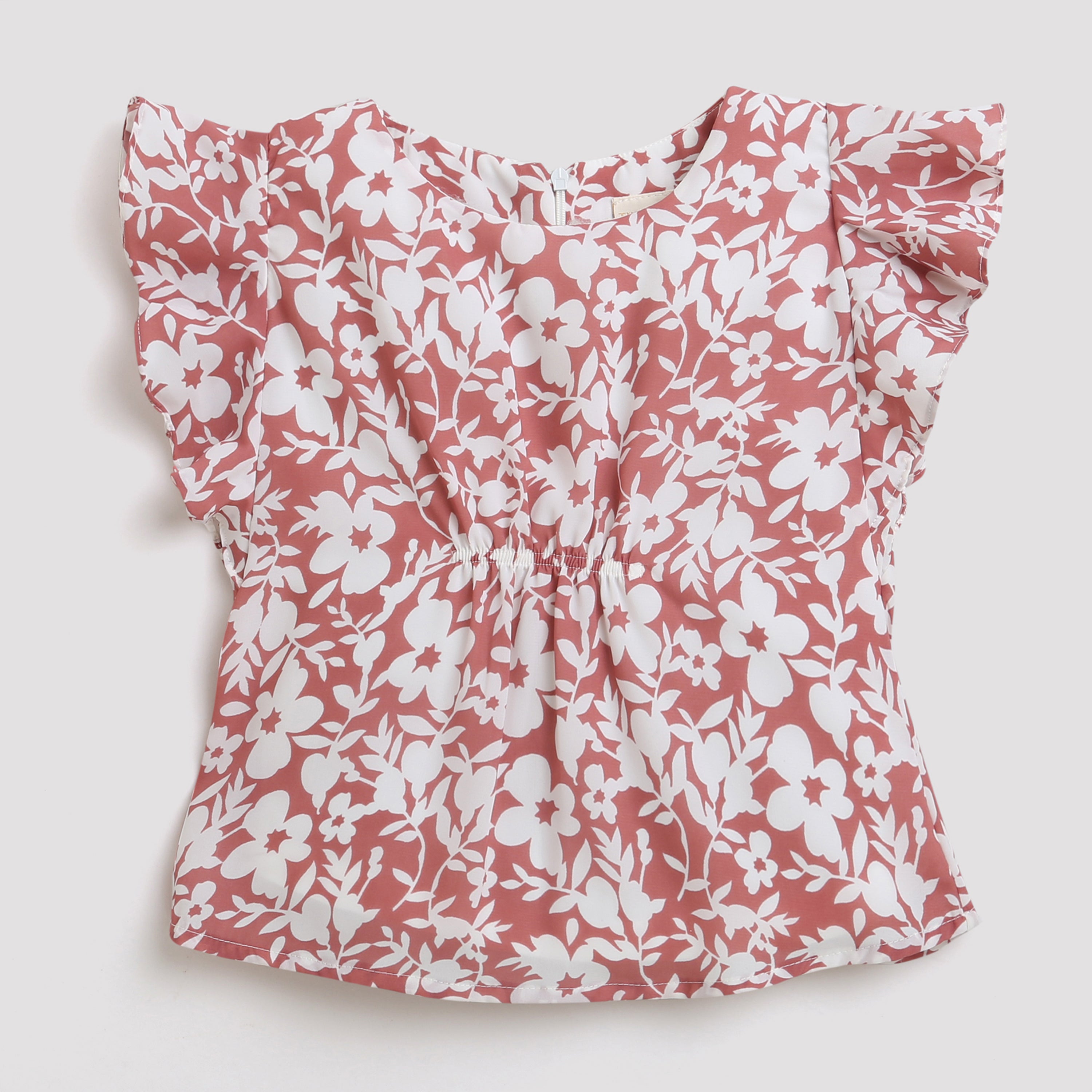 Tiny Gril Half Sleeve Printed Top With Frill On Sleeve