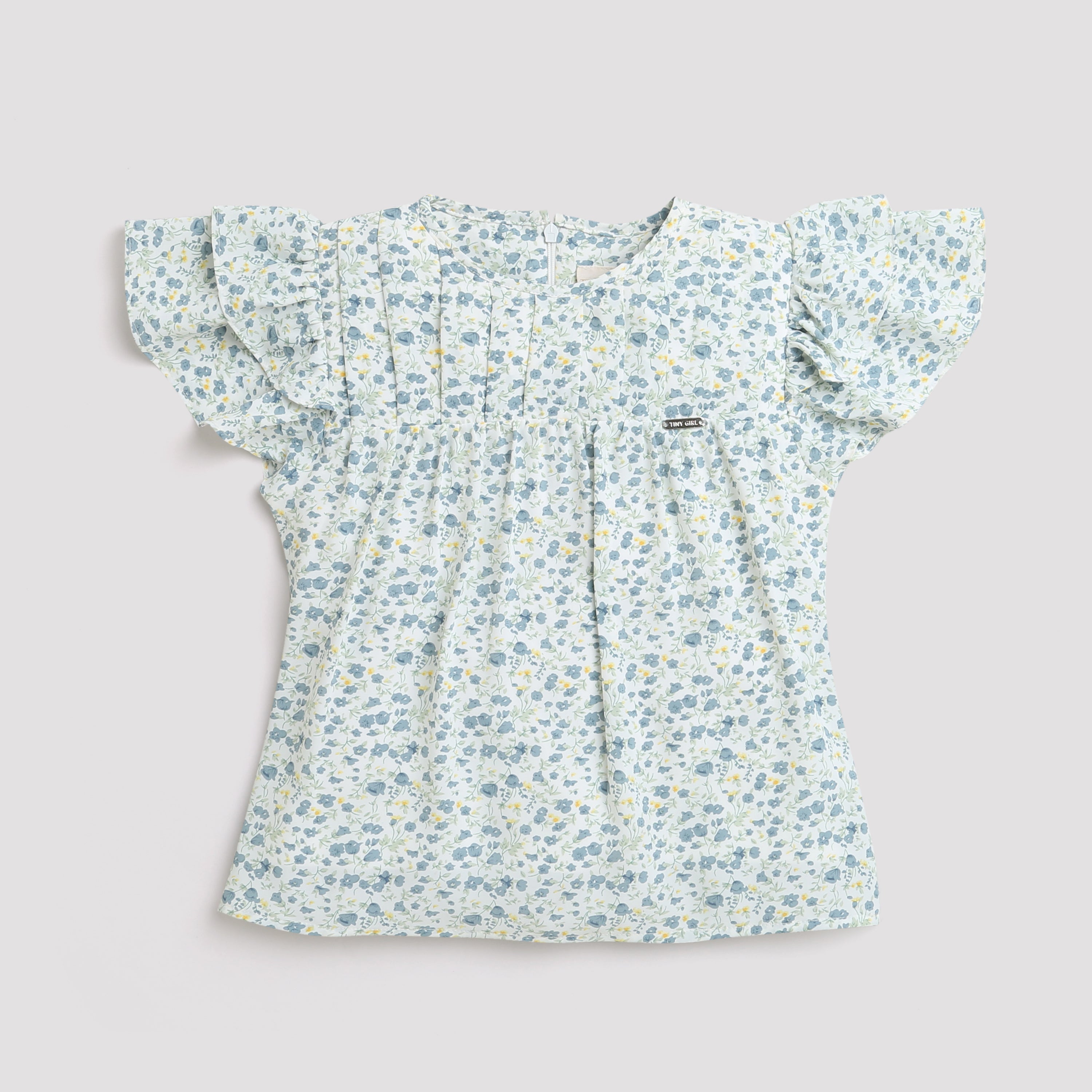 Tiny Girl Half Sleeves Unique Printed Design With Pleats On Top