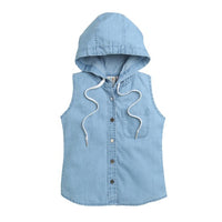 Tiny Girl Denim Hooded Sleeveless Top - Blue