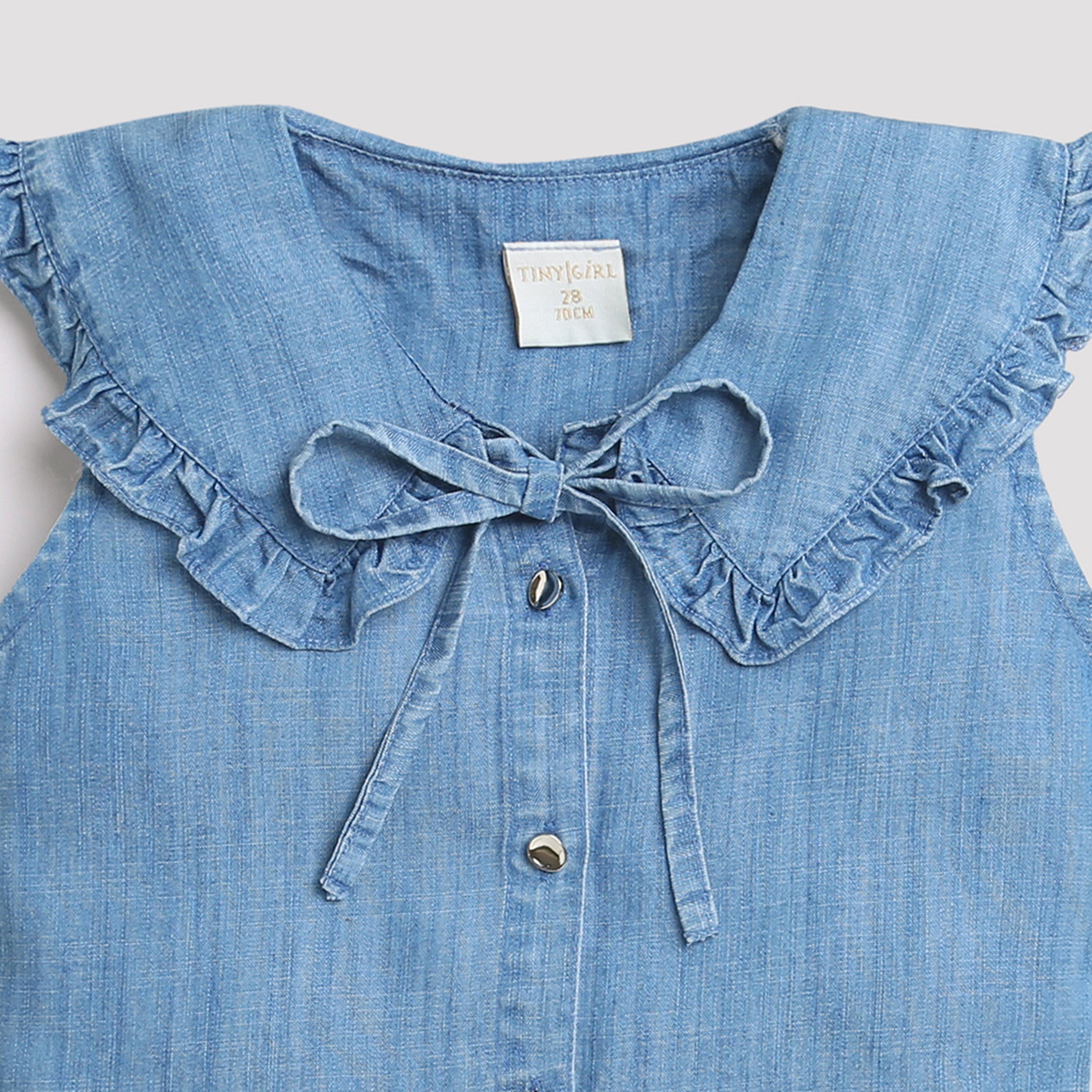 Tiny Girl Light Blue Frill On Collar Shirt & Elegant Buttons