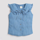 Tiny Girl Light Blue Frill On Collar Shirt & Elegant Buttons