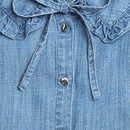 Tiny Girl Light Blue Frill On Collar Shirt & Elegant Buttons