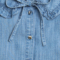 Tiny Girl Light Blue Frill On Collar Shirt & Elegant Buttons