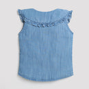 Tiny Girl Light Blue Frill On Collar Shirt & Elegant Buttons