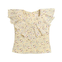 Tiny Girl Floral With Frill Square Neck Top - Lemon