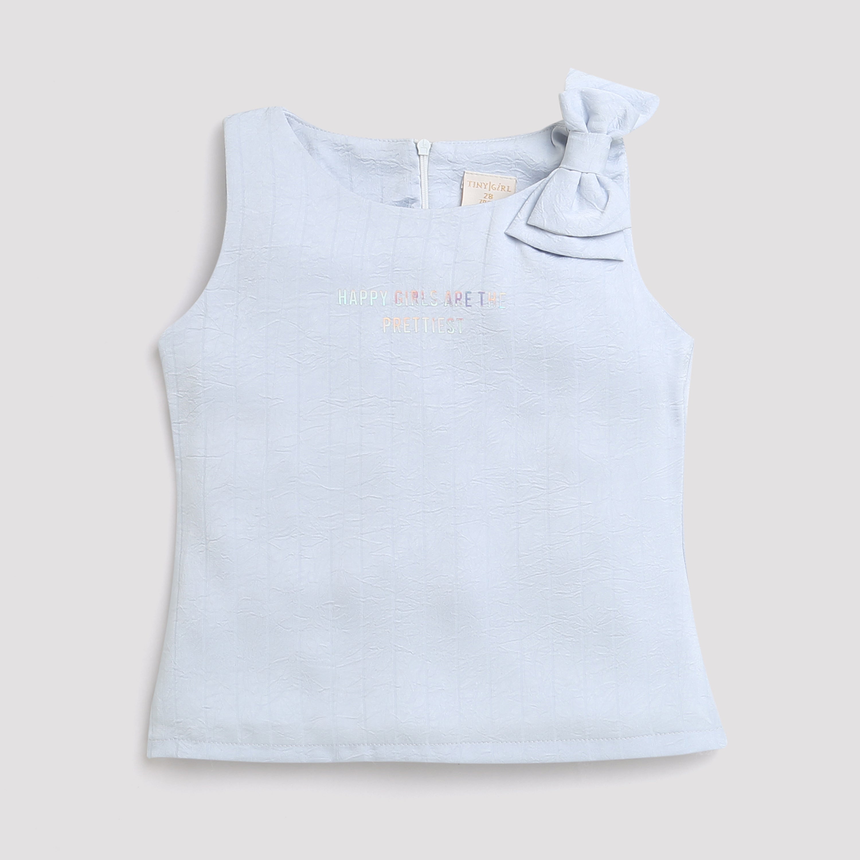 Tiny Girl Boat Neck Woven Polyester Top Features An Elegant Bow