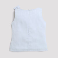 Tiny Girl Boat Neck Woven Polyester Top Features An Elegant Bow