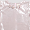 Tiny Girl Round Neck Knitted Foil Balloon Sleeves & Front Neckline Top