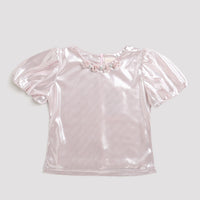 Tiny Girl Round Neck Knitted Foil Balloon Sleeves & Front Neckline Top