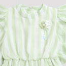 Tiny Girl Round Neck Stylish Ruffle Sleeves & Unique Broach