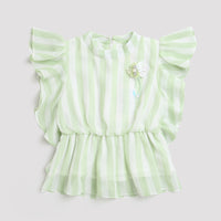 Tiny Girl Round Neck Stylish Ruffle Sleeves & Unique Broach