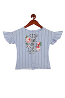 Tiny Girl Frill On Sleeve Round Neck Cap Sleeve Blue Top