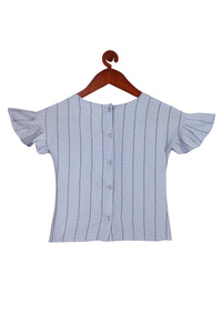 Tiny Girl Frill On Sleeve Round Neck Cap Sleeve Blue Top