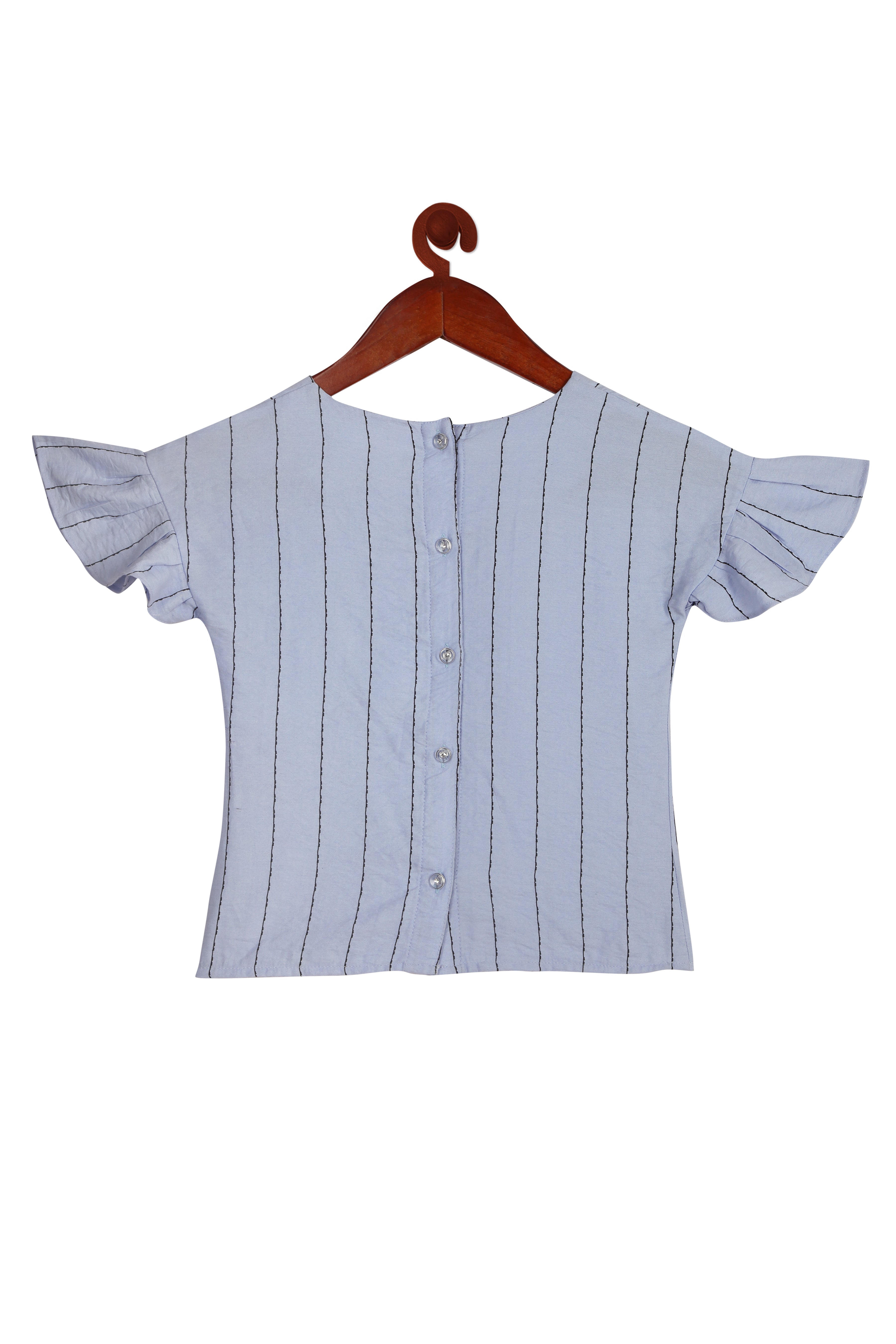 Tiny Girl Frill On Sleeve Round Neck Cap Sleeve Blue Top