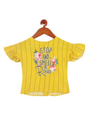 Tiny Girl Frill On Sleeve Round Neck Cap Sleeve Mustard Top