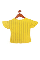 Tiny Girl Frill On Sleeve Round Neck Cap Sleeve Mustard Top