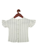 Tiny Girl Frill On Sleeve Round Neck Cap Sleeve Off White Top