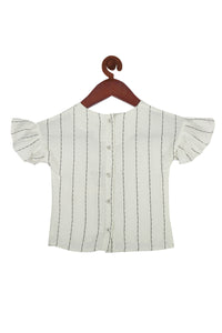 Tiny Girl Frill On Sleeve Round Neck Cap Sleeve Off White Top