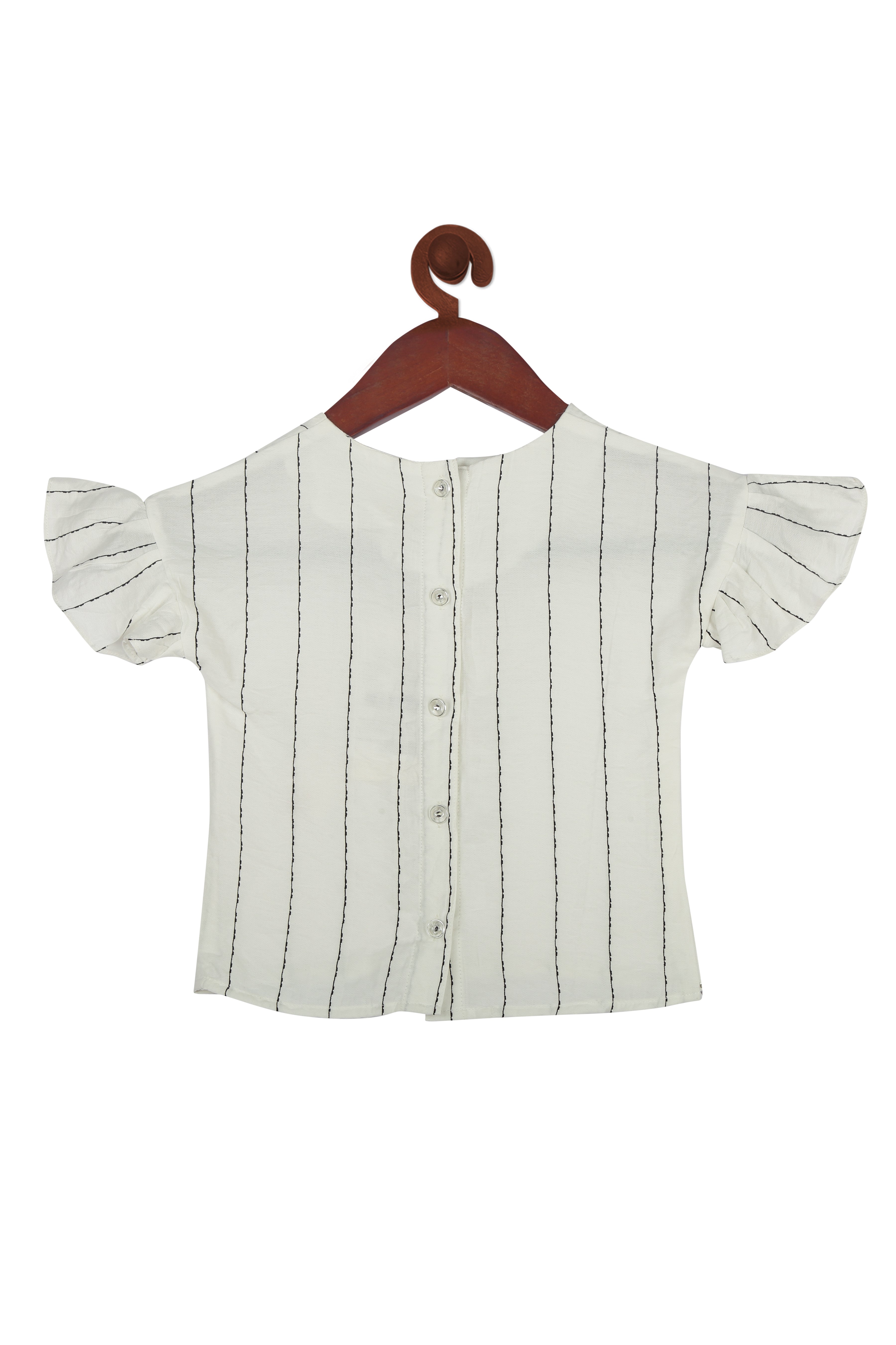 Tiny Girl Frill On Sleeve Round Neck Cap Sleeve Off White Top