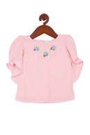 Tiny Girl Half Sleeve Round Neck Top Frill On Sleeve