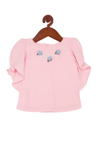 Tiny Girl Half Sleeve Round Neck Top Frill On Sleeve