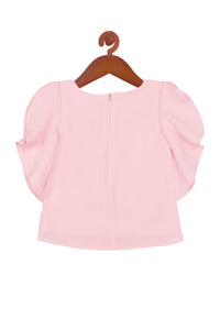 Tiny Girl Half Sleeve Round Neck Top Frill On Sleeve