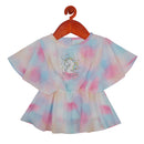 Tiny Girl Round Neck Flutter Sleeves Tie Dye Print Top