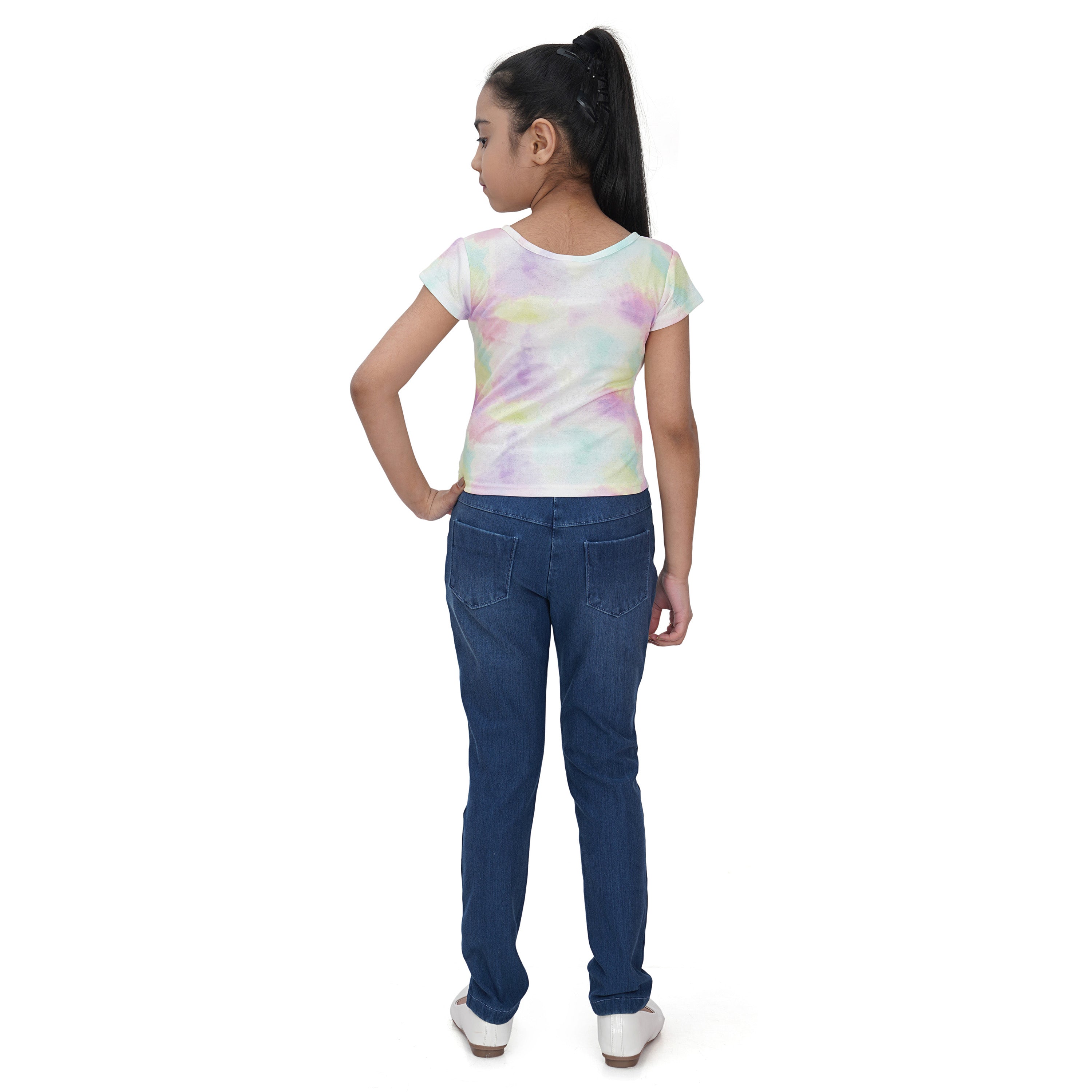 Tie Dye Knitted Top With Hem Knoting And  Silver Foil Print.