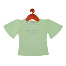 Tiny Girl Round Neck Bright Neon Green Striped Sleeve Detailed Top