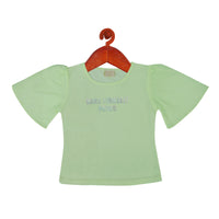 Tiny Girl Round Neck Bright Neon Green Striped Sleeve Detailed Top