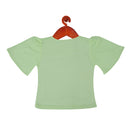 Tiny Girl Round Neck Bright Neon Green Striped Sleeve Detailed Top