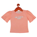 Tiny Girl Round Neck Bright Neon Orange Striped Sleeve Detailed Top