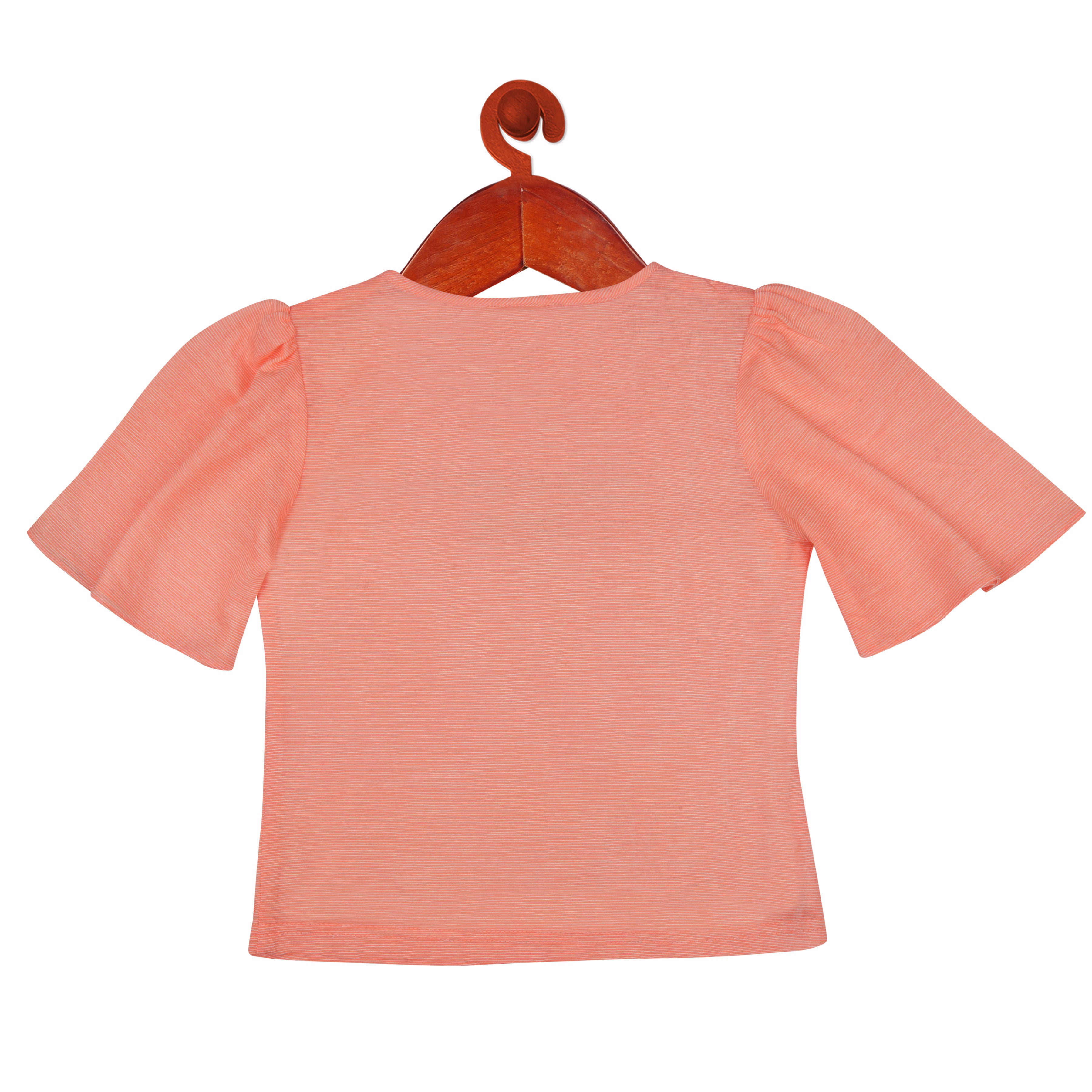 Tiny Girl Round Neck Bright Neon Orange Striped Sleeve Detailed Top