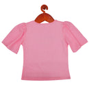 Tiny Girl Round Neck Bright Neon Pink Striped Sleeve Detailed Top