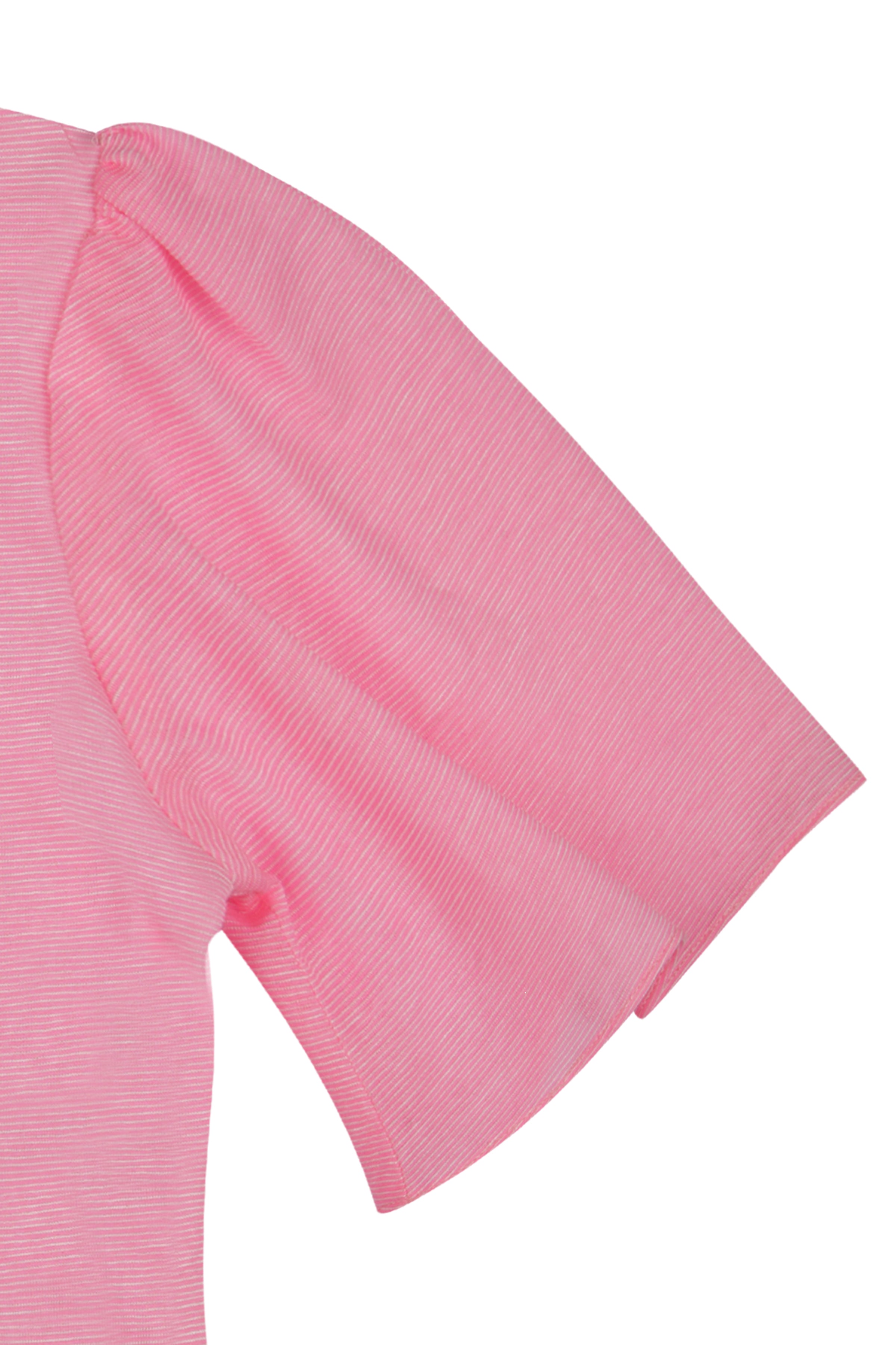 Tiny Girl Round Neck Bright Neon Pink Striped Sleeve Detailed Top