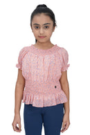 Tiny Girl Round Neck Puff Sleeves With Smoking Pattern On The Neck & Waist