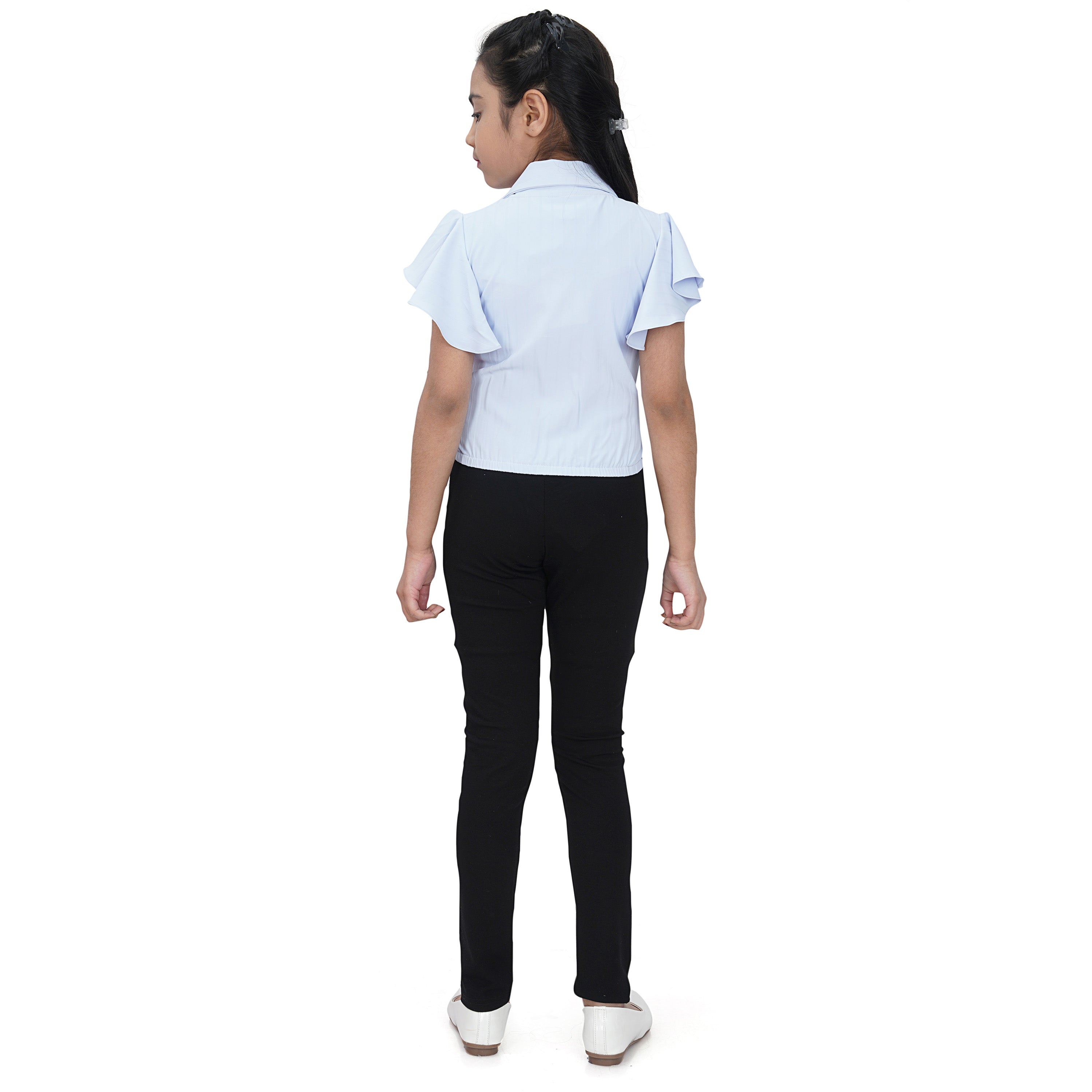 Plain Flared Sleeve Shirt With Elastic Waist